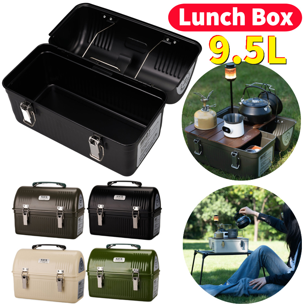 Food Storage Metal Box - Lancheira de metal vintage para acampamento,