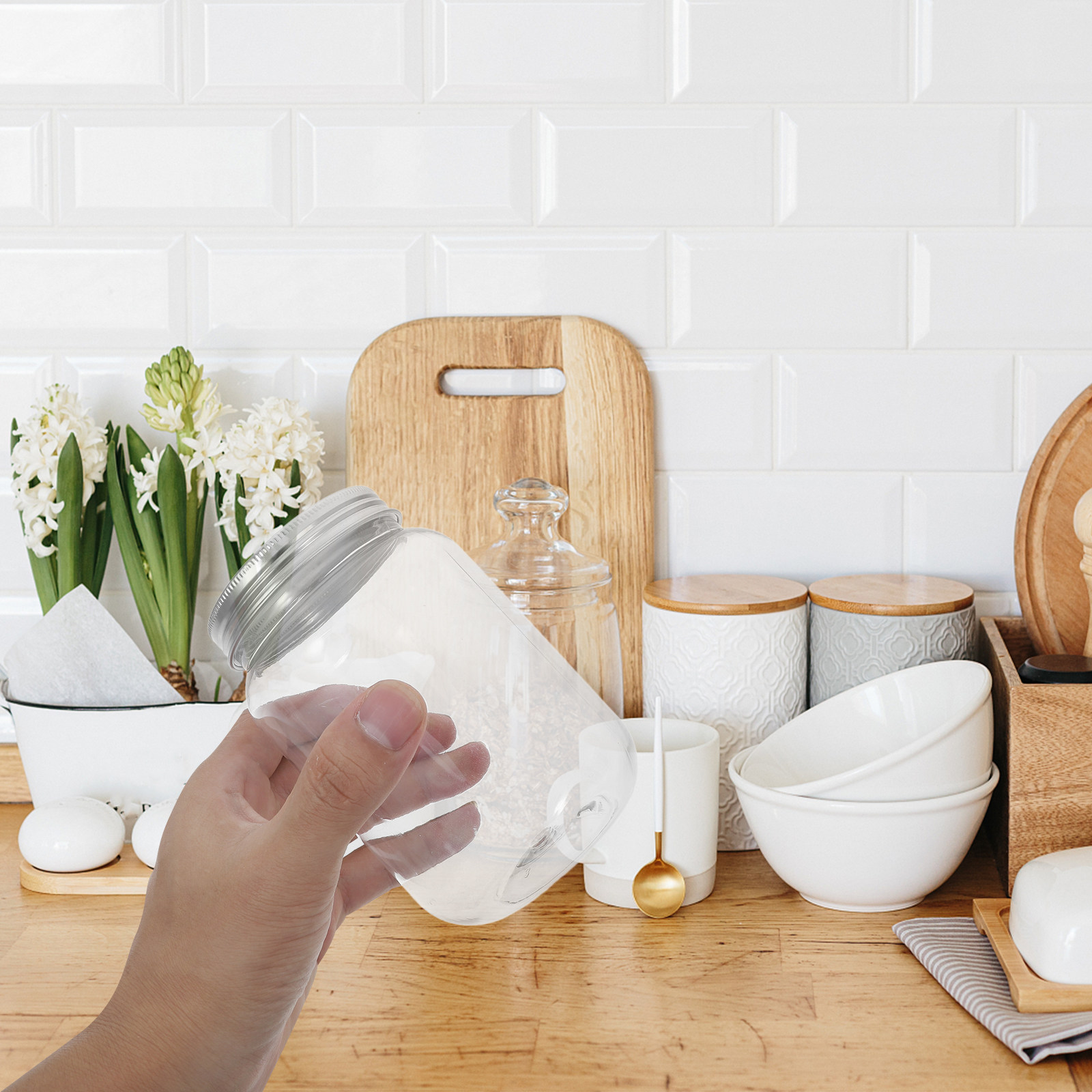Food Storage Jars Plastic - Conjunto de 4 Potes Plásticos Transparentes