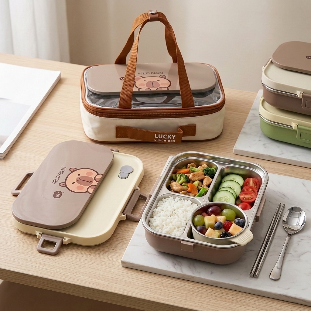 Food Storage Vault - Conjunto de Marmitas de Aço Inoxidável