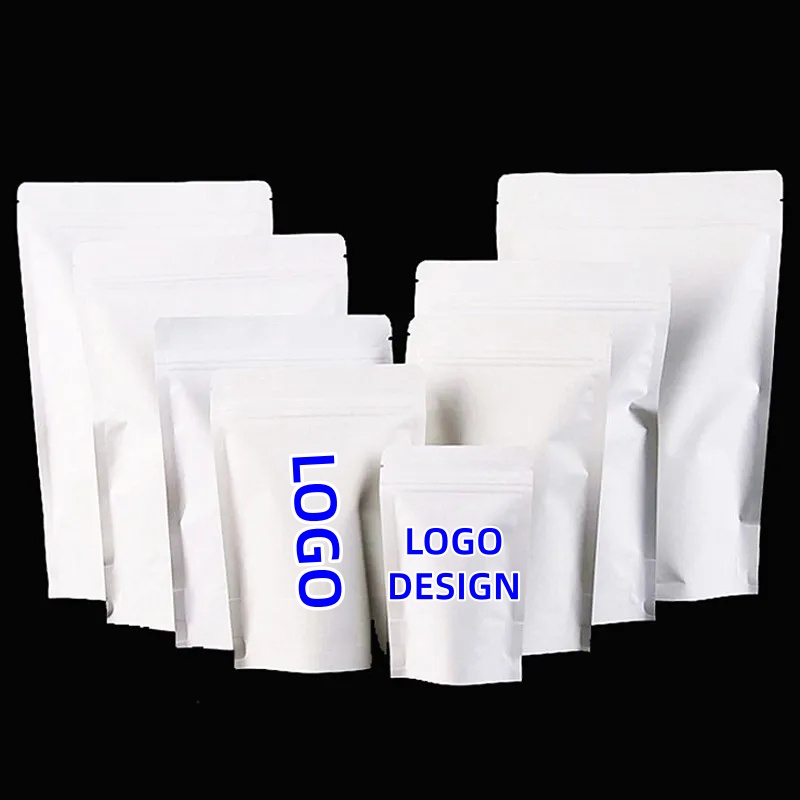 Food Storage Bags Zip Lock Pouch - 100 Sacos de Papel Branco com