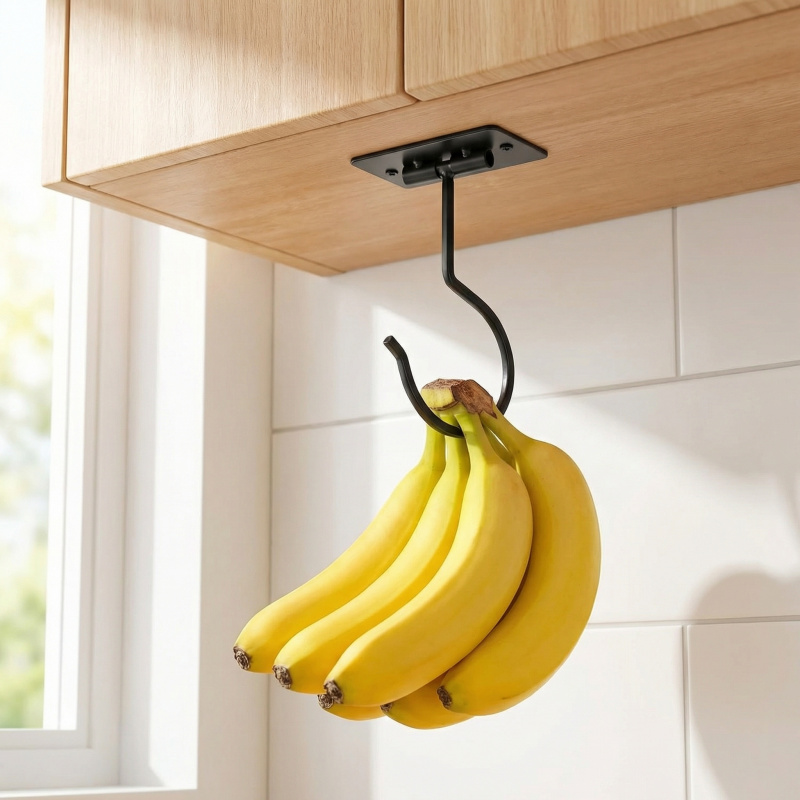 Food Storage Method - Gancho Adesivo de Metal Preto Dobrável