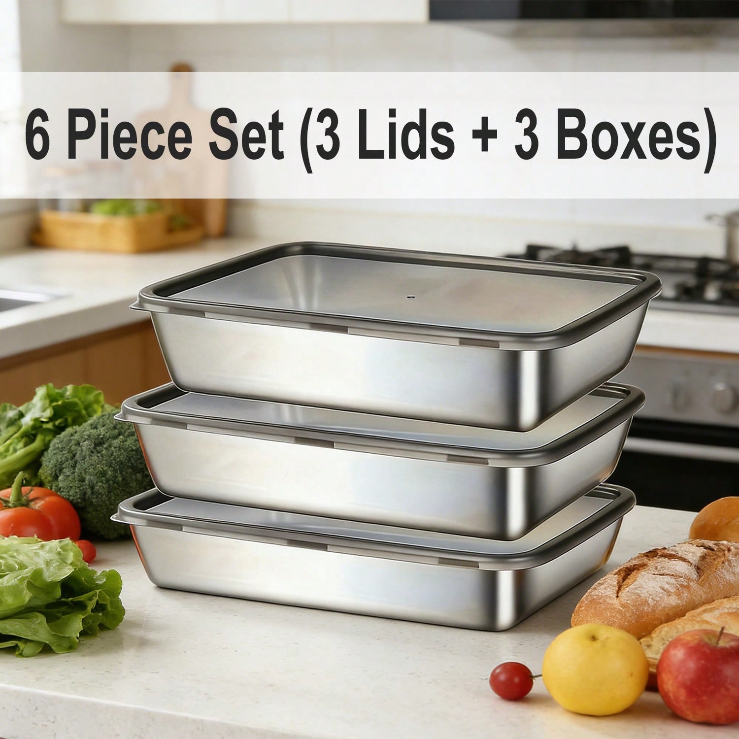 Conjunto de 6 Peças (3 Caixas  - Food Storage Essentials avaliação e preço